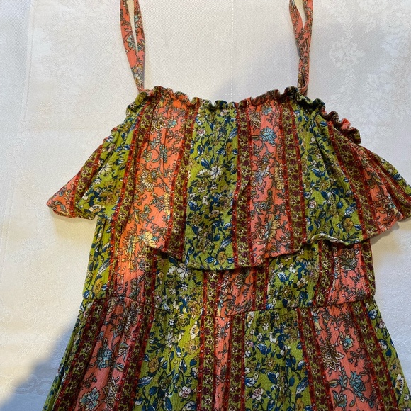 Easel Anthropologie Floral Vibrant Wide Leg Bell Bottom Boho Jumpsuit. Sz M - Picture 10 of 16